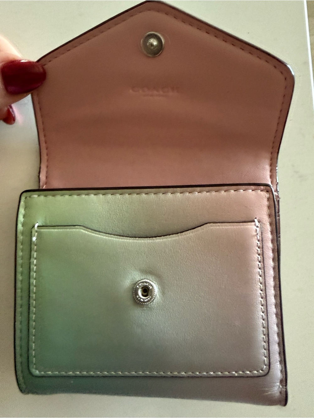 Coach Ombre green to pink Small Trifold Wallet - Picture 3 of 4
